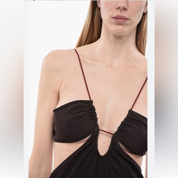 NWT Nensi Dojaka Key Hole Front Cut Out Stretch Viscose Maxi Dress Brown S/M - Picture 2 of 8